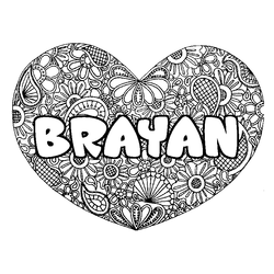 Coloraci&oacute;n del nombre BRAYAN - decorado mandala de coraz&oacute;n