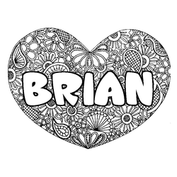 Coloraci&oacute;n del nombre BRIAN - decorado mandala de coraz&oacute;n