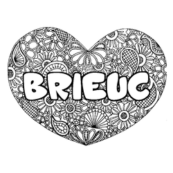 Coloraci&oacute;n del nombre BRIEUC - decorado mandala de coraz&oacute;n