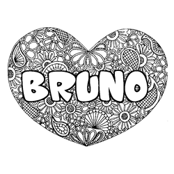 Coloraci&oacute;n del nombre BRUNO - decorado mandala de coraz&oacute;n