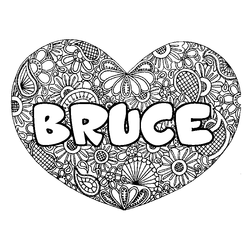 Coloraci&oacute;n del nombre BRUCE - decorado mandala de coraz&oacute;n