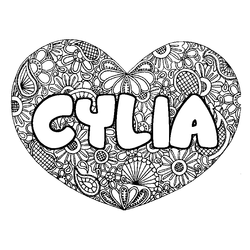Coloraci&oacute;n del nombre CYLIA - decorado mandala de coraz&oacute;n