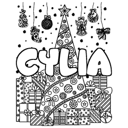 Coloraci&oacute;n del nombre CYLIA - decorado &aacute;rbol de Navidad y regalos