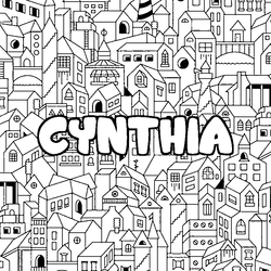 Coloraci&oacute;n del nombre CYNTHIA - decorado ciudad