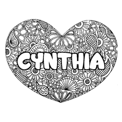 Coloraci&oacute;n del nombre CYNTHIA - decorado mandala de coraz&oacute;n