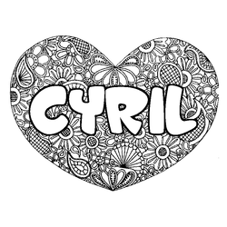 Coloraci&oacute;n del nombre CYRIL - decorado mandala de coraz&oacute;n
