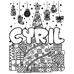 Coloraci&oacute;n del nombre CYRIL - decorado &aacute;rbol de Navidad y regalos