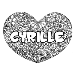 Coloraci&oacute;n del nombre CYRILLE - decorado mandala de coraz&oacute;n