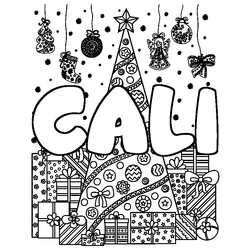 Coloraci&oacute;n del nombre CALI - decorado &aacute;rbol de Navidad y regalos