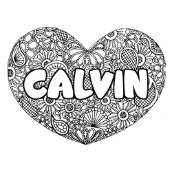 Coloraci&oacute;n del nombre CALVIN - decorado mandala de coraz&oacute;n