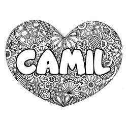 Coloraci&oacute;n del nombre CAMIL - decorado mandala de coraz&oacute;n