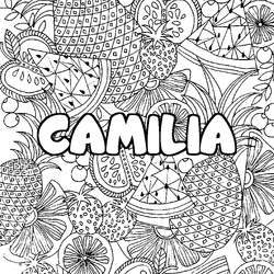 Coloraci&oacute;n del nombre CAMILIA - decorado mandala de frutas