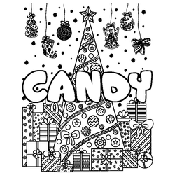 Coloraci&oacute;n del nombre CANDY - decorado &aacute;rbol de Navidad y regalos