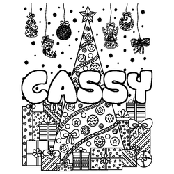 Coloraci&oacute;n del nombre CASSY - decorado &aacute;rbol de Navidad y regalos