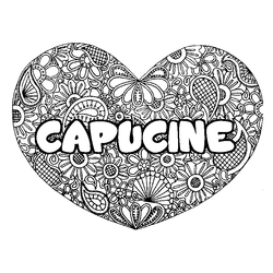 Coloraci&oacute;n del nombre CAPUCINE - decorado mandala de coraz&oacute;n