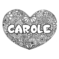 Coloraci&oacute;n del nombre CAROLE - decorado mandala de coraz&oacute;n