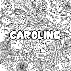 Coloraci&oacute;n del nombre CAROLINE - decorado mandala de frutas