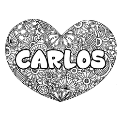 Coloraci&oacute;n del nombre CARLOS - decorado mandala de coraz&oacute;n
