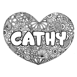 Coloraci&oacute;n del nombre CATHY - decorado mandala de coraz&oacute;n