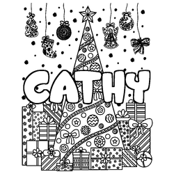 Coloraci&oacute;n del nombre CATHY - decorado &aacute;rbol de Navidad y regalos