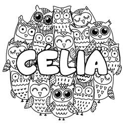 Coloraci&oacute;n del nombre C&Eacute;LIA - decorado b&uacute;hos