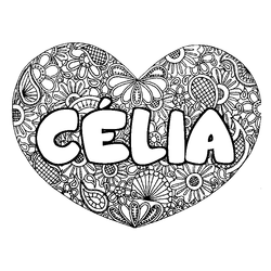 Coloraci&oacute;n del nombre C&Eacute;LIA - decorado mandala de coraz&oacute;n