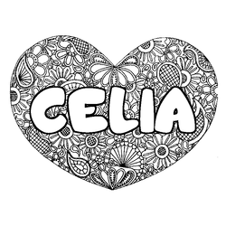 Coloraci&oacute;n del nombre CELIA - decorado mandala de coraz&oacute;n