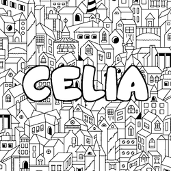Coloraci&oacute;n del nombre CELIA - decorado ciudad