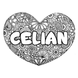 Coloraci&oacute;n del nombre CELIAN - decorado mandala de coraz&oacute;n