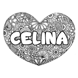 Coloraci&oacute;n del nombre CELINA - decorado mandala de coraz&oacute;n