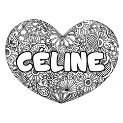 Coloraci&oacute;n del nombre C&Eacute;LINE - decorado mandala de coraz&oacute;n