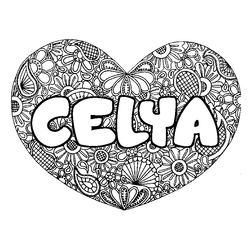 Coloraci&oacute;n del nombre CELYA - decorado mandala de coraz&oacute;n