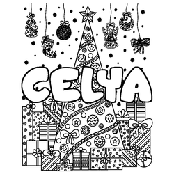 Coloraci&oacute;n del nombre CELYA - decorado &aacute;rbol de Navidad y regalos