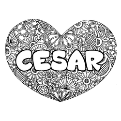 Coloraci&oacute;n del nombre CESAR - decorado mandala de coraz&oacute;n