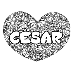 Coloraci&oacute;n del nombre C&Eacute;SAR - decorado mandala de coraz&oacute;n