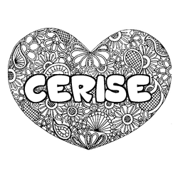 Coloraci&oacute;n del nombre CERISE - decorado mandala de coraz&oacute;n
