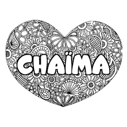 Coloraci&oacute;n del nombre CHA&Iuml;MA - decorado mandala de coraz&oacute;n