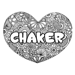 Coloraci&oacute;n del nombre CHAKER - decorado mandala de coraz&oacute;n