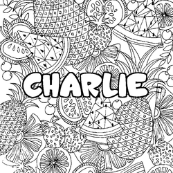 Coloraci&oacute;n del nombre CHARLIE - decorado mandala de frutas