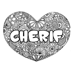 Coloraci&oacute;n del nombre CHERIF - decorado mandala de coraz&oacute;n