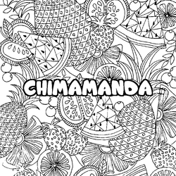 Coloraci&oacute;n del nombre CHIMAMANDA - decorado mandala de frutas