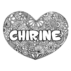 Coloraci&oacute;n del nombre CHIRINE - decorado mandala de coraz&oacute;n