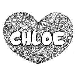 Coloraci&oacute;n del nombre CHLO&Eacute; - decorado mandala de coraz&oacute;n