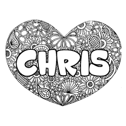 Coloraci&oacute;n del nombre CHRIS - decorado mandala de coraz&oacute;n