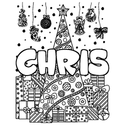Coloraci&oacute;n del nombre CHRIS - decorado &aacute;rbol de Navidad y regalos