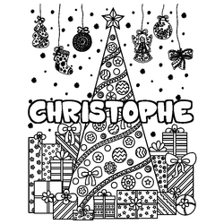 Coloraci&oacute;n del nombre CHRISTOPHE - decorado &aacute;rbol de Navidad y regalos