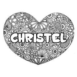 Coloraci&oacute;n del nombre CHRISTEL - decorado mandala de coraz&oacute;n