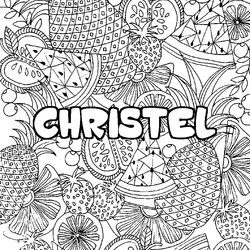 Coloraci&oacute;n del nombre CHRISTEL - decorado mandala de frutas