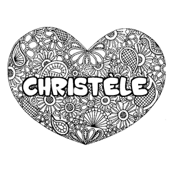 Coloraci&oacute;n del nombre CHRIST&Egrave;LE - decorado mandala de coraz&oacute;n