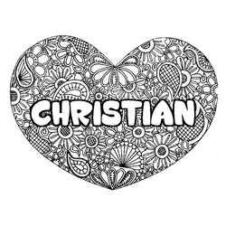 Coloraci&oacute;n del nombre CHRISTIAN - decorado mandala de coraz&oacute;n